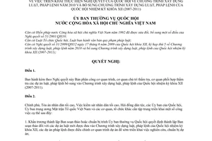 Nghị quyết 795/2009/UBTVQH12 triển khai thực hiện nghị quyết Quốc hội  xây dựng luật, pháp lệnh năm 2010 và bổ sung xây dựng luật, Pháp lệnh Quốc hội