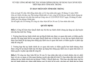 Quyết định 134/QĐ-UBND công bố bộ thủ tục hành chính chung