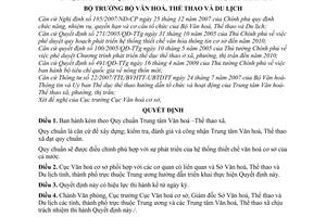 Quyết định 2448/QĐ-BVHTTDL Quy chuẩn Trung tâm Văn hoá Thể thao