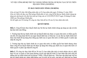 Quyết định 1556/QĐ-UBND công bố bộ thủ tục hành chính chung