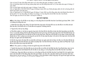 Quyết định 56/2009/QĐ-UBND  huy động, quản lý, sử dụng hoàn trả nguồn ứng trước tiền thuê đất dự án đầu tư  khu du lịch Bắc bán đảo Cam Ranh