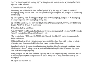 Thông báo 1173/TB-DPMT tình hình dịch cúm A H1N1