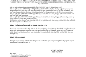 Thông tư 140/2009/TT-BTC sửa đổi mã số thuế suất nhập khẩu ưu đãi tấm LCD biểu thuế nhập khẩu ưu đãi hướng dẫn Quyết định 106/2007/QĐ-BTC