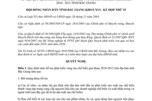 Nghị quyết 03/2009/NQ-HĐND mức hỗ trợ phát triển vùng rau chế biến 2010 2012 Bắc Giang