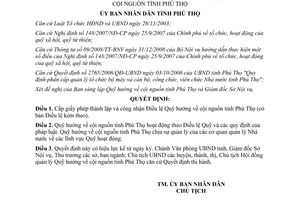 Quyết định 1832/QĐ-UBND 2009 cấp giấy phép thành lập công nhận Điều lệ Quỹ hướng về cội nguồn Phú Thọ