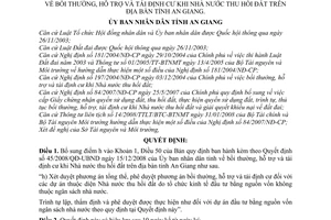 Quyết định 24/2009/QĐ-UBND bổ sung điểm h Khoản 1 Điều 50 Bản quy định kèm theo 45/2008/QĐ-UBND bồi thường hỗ trợ tái định cư NN thu hồi đất An Giang