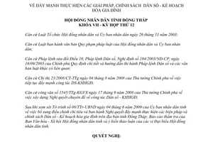 Nghị quyết 07/2009/NQ-HĐND chính sách dân số kế hoạch hóa gia đình Đồng Tháp