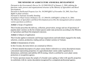 Circular No 41/2009/TT-BNNPTNN of  July 9, 2009, on management and use of specimens of plant varieties.