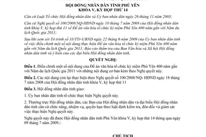 Nghị quyết 132/2009/NQ-HĐND đề án văn hóa kỷ niệm Phú Yên 400 năm