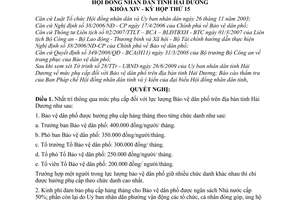 Nghị quyết 122/2009/NQ-HĐND mức phụ cấp bảo vệ dân phố trên địa bàn tỉnh Hải Dương