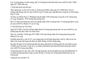 Thông báo 1183/TB-DPMT tình hình dịch cúm A H1N1
