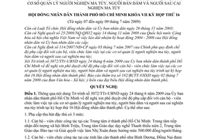 Nghị quyết 10/2009/NQ-HĐND thực hiện chế độ phụ cấp cán bộ, viên chức làm việc tại cơ sở quản lý người nghiện ma túy, người bán dâm và sau cai nghiện