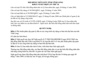 Quyết định 104/2009/NQ-HĐND phân cấp quản lý đầu tư công trình xây dựng Vĩnh Lon