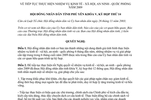 Nghị quyết 128/2009/NQ-HĐND thực hiện nhiệm vụ kinh tế xã hội an ninh quốc phòng Phú Yên