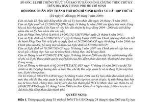 Nghị quyết 04/2009/NQ-HĐND chế độ thu nộp, quản lý và sử dụng lệ phí cấp bản sao từ sổ gốc, lệ phí chứng thực bản sao từ bản chính, chứng thực chữ ký