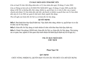 Quyết định 1277/QĐ-UBND năm 2009 chức năng nhiệm vụ Sở Xây dựng Phú Yên