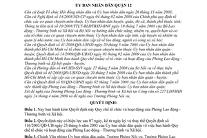 Quyết định 07/2009/QĐ-UBND quy chế tổ chức hoạt động Phòng Lao động -Thương binh Xã hội quận 12