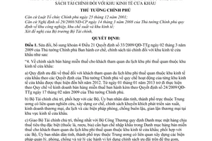Quyết định 93/2009/QĐ-TTg sửa đổi khoản 4 Điều 21 33/2009/QĐ-TTg cơ chế, chính sách tài chính khu kinh tế cửa khẩu