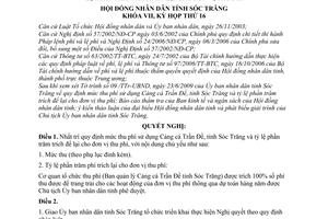 Nghị quyết 07/2009/NQ-HĐND mức thu phí sử dụng cảng cá Trần Đề