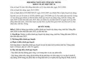 Nghị quyết 05/2009/NQ-HĐND điều chỉnh quy hoạch xây dựng vùng tỉnh Sóc Trăng đến 2020