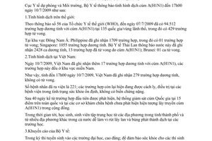 Thông báo 1192/TB-DPMT tình hình dịch cúm A H1N1