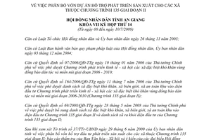 Nghị quyết 13/2009/NQ-HĐND phân bổ vốn Dự án hỗ trợ phát triển sản xuất