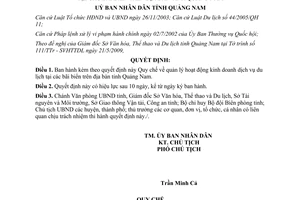 Quyết định  20/2009/QĐ-UBND quản lý kinh doanh dịch vụ du lịch Quảng Nam