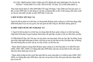 Hướng dẫn 129/HĐTVĐX triển khai Quyết định 1002/2009/QĐ-CTN đặc xá năm 2009