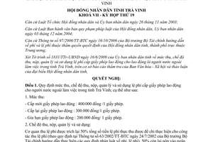 Nghị quyết 03/2009/NQ-HĐND thu nộp quản lý sử dụng phí cấp giấy phép lao động Trà Vinh