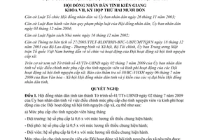 Nghị quyết 77/2009/NQ-HĐND phụ cấp tình nguyện viên kinh phí hoạt động đội Kiên Giang