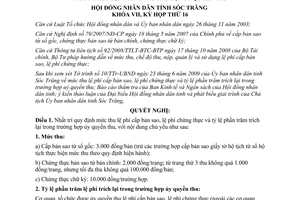 Nghị quyết 09/2009/NQ-HĐND quy định mức thu lệ phí cấp bản sao chứng thực