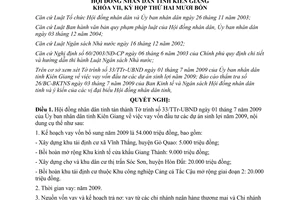 Nghị quyết 70/2009/NQ-HĐND vay vốn đầu tư dự án sinh lợi Kiên Giang 2009