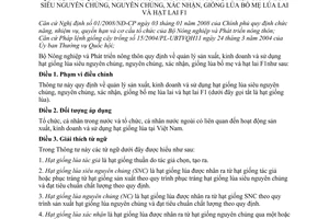 Thông tư 42/2009/TT-BNNPTNT quản lý sản xuất, kinh doanh sử dụng hạt giống lúa siêu nguyên chủng xác nhận, giống bố mẹ lúa lai hạt lai F1