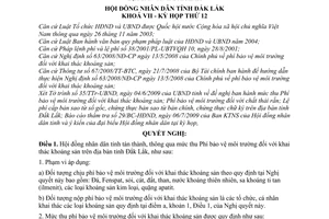 Nghị quyết 01/2009/NQ-HĐND mức thu phí bảo vệ môi trường đối với khai thác khoáng sản trên địa bàn tỉnh Đắk Lắk
