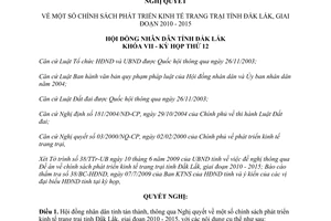 Nghị quyết 06/2009/NQ-HĐND chính sách phát triển kinh tế trang trại Đắk Lắk 2010 2015