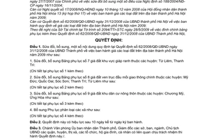 Quyết định 87/2009/QĐ-UBND sửa đổi giá đất đường, phố ban hành kèm theo 62/2008/QĐ-UBND địa bàn thành phố Hà Nội năm 2009