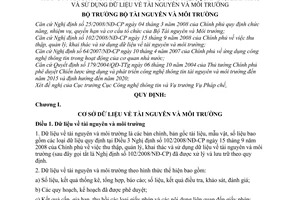 Thông tư 07/2009/TT-BTNMT hướng dẫn Nghị định 102/2008/NĐ-CP thu thập quản lý khai thác sử dụng dữ liệu tài nguyên môi trường