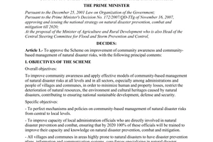 Decision No. 1002/QD-TTg of July 13, 2009, approving the scheme on improvement of community awareness and community-based management of natural disaster risks