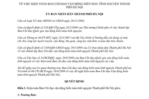 Quyết định 3462/QĐ-UBND năm 2009 kiện toàn Ban Chỉ đạo vận động hiến máu tình ng