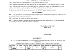 Quyết định 1284/QĐ-UBND năm 2009 công bố văn bản hết hiệu lực Lạng Sơn