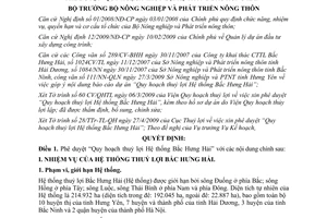 Quyết định 1961/QĐ-BNN-KH năm 2009 phê duyệt Quy hoạch thuỷ lợi Hệ thống Bắc