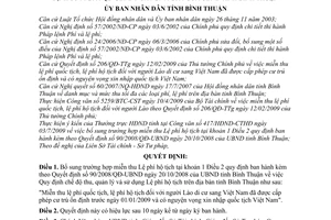 Quyết định 43/2009/QĐ-UBND bổ sung trường hợp miễn thu lệ phí hộ tịch quy định 90/2008/QĐ-UBND tỉnh Bình Thuận