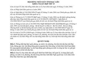 Nghị quyết 05/2009/NQ-HĐND thành lập Quỹ quốc phòng an ninh xã Bạc Liêu