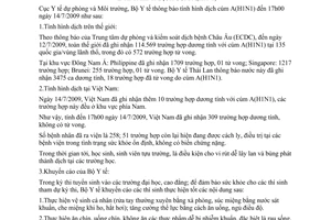 Thông báo 1236/TB-DPMT tình hình dịch cúm A H1N1