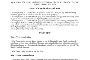 Quyết định 1654/QĐ-NHNN quy định chức năng, nhiệm vụ, quyền hạn cơ cấu tổ chức Cục Phòng, chống rửa tiền