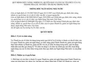 Quyết định 1647/QĐ-NHNN chức năng nhiệm vụ quyền hạn cơ cấu tổ chức