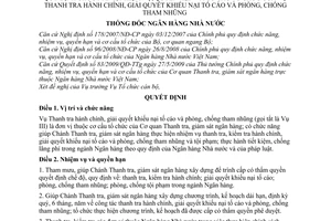 Quyết định 1649/QĐ-NHNN chức năng nhiệm vụ quyền hạn cơ cấu tổ chức Vụ thanh tra hành chính giải quyết khiếu nại tố cáo phòng chống tham nhũng