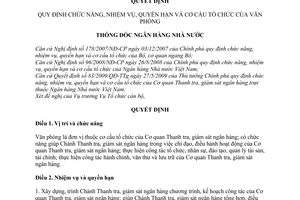 Quyết định 1653/QĐ-NHNN quy định chức năng, nhiệm vụ, quyền hạn cơ cấu tổ chức Văn phòng