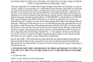 Báo cáo 74/BC-TTTH tổng kết đánh giá báo cáo thống kê định kỳ hàng năm công tác văn thư lưu trữ  bộ cơ quan TƯ ĐP 2006 2007