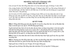 Nghị quyết 04/2009/NQ-HĐND phụ cấp cán bộ công chức bộ phận trả kết quả Bạc Liêu